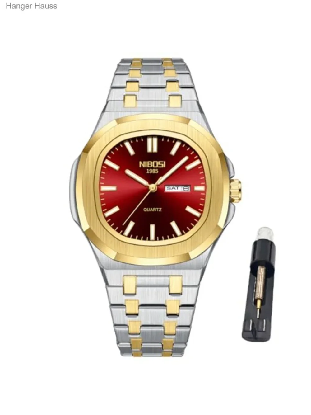 Men's Analog Quartz Watch Big Face Stainless Steel Day Date